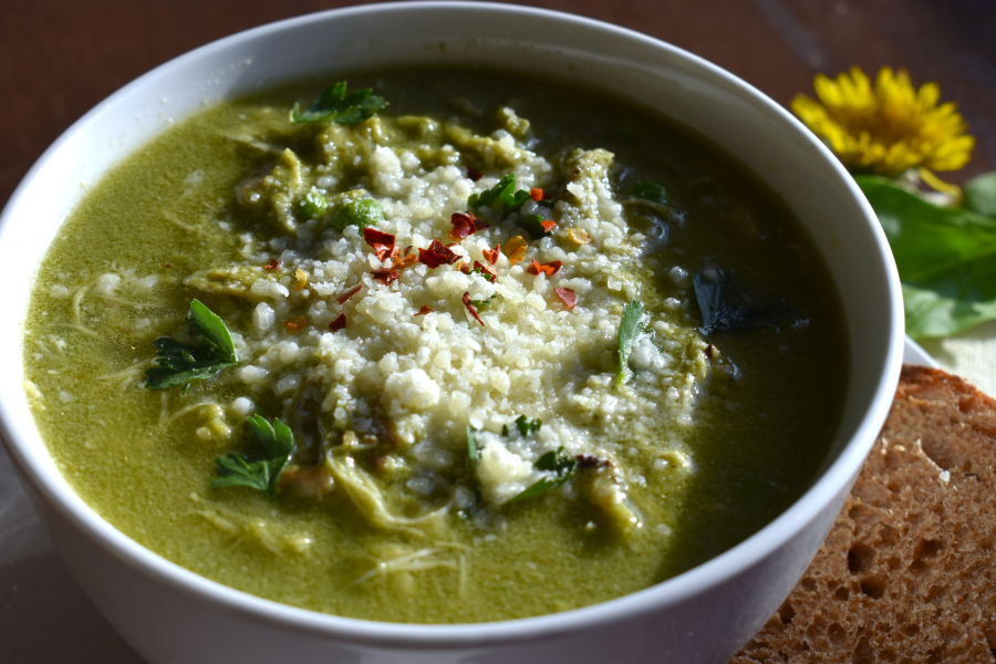 Spring Greens Chicken Soup